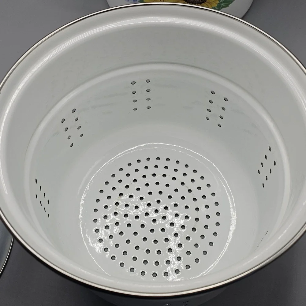 Vintage Emo Celje Sunflower Enameled Stock Pot Strainer 7 QT Grandmacore Cottage